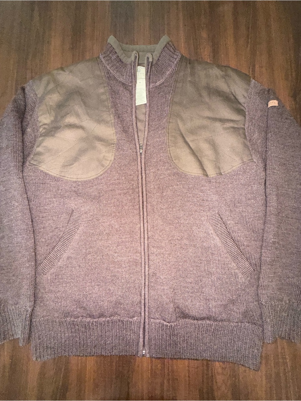 Vintage Beretta 100% Wool Full Zip Shooting Sweater Jacket Mens M Brown